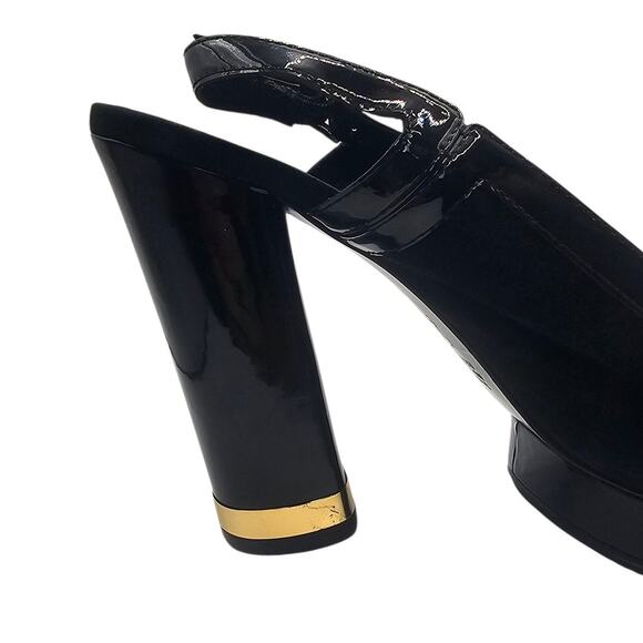 Tory Burch Sample Gemma Black Suede & Patent Leather Platform Heel Slingback - Picture 9 of 10